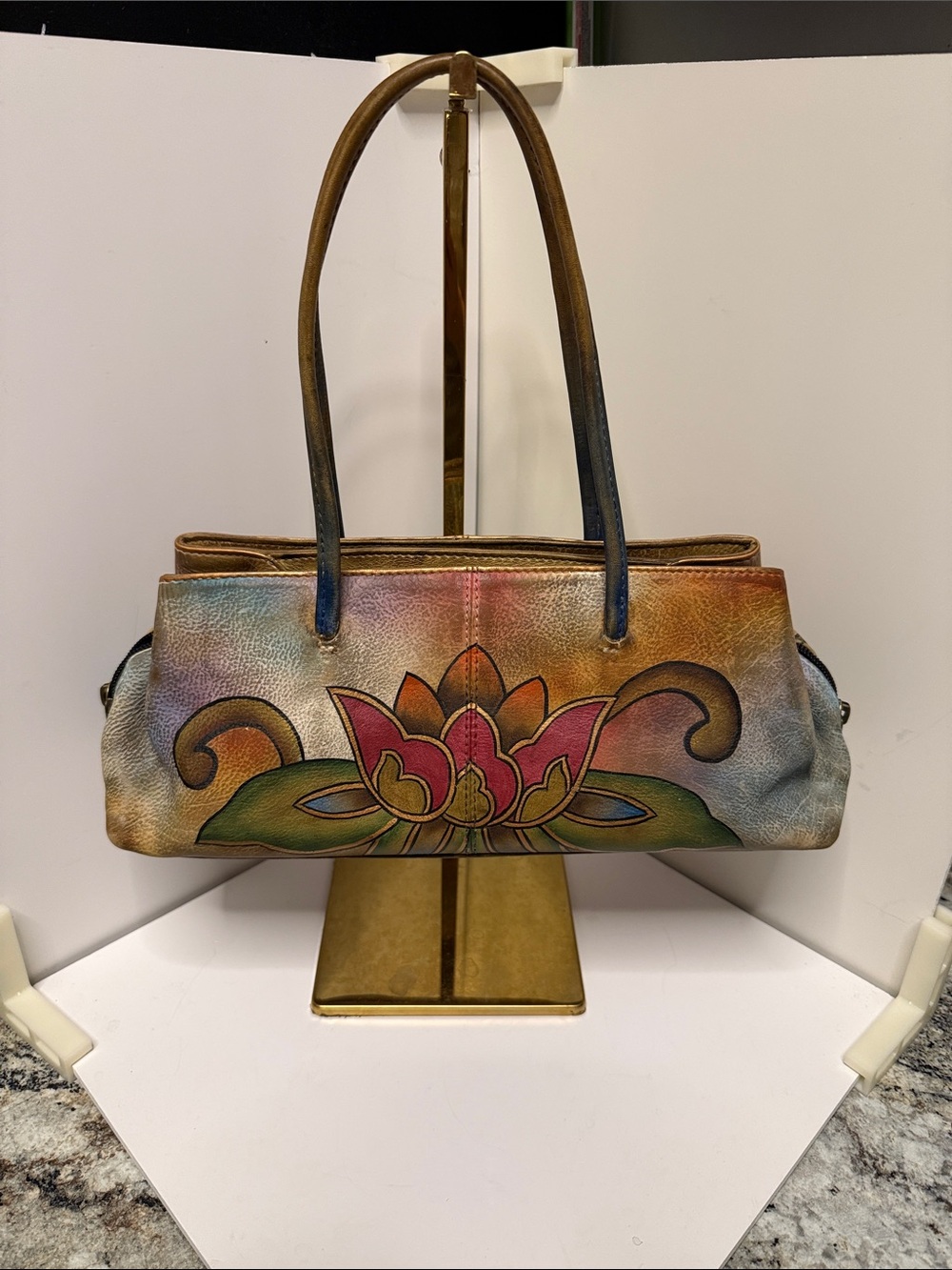 Anushka mini baguette Bag - lotus handpainted
